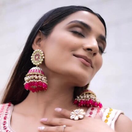 Jhoomar Jhumka with Kaan Chain (Pink)