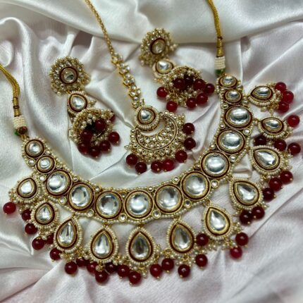 Ritika Kundan Necklace Set (Maroon)