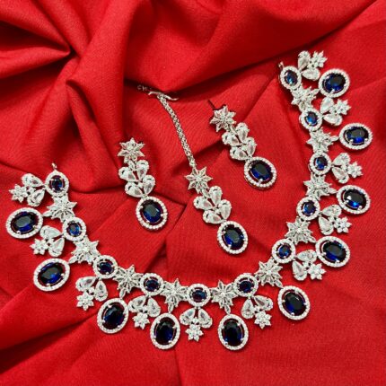 Pinal AD Necklace Set with Mangtika (Blue)