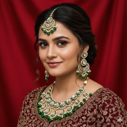 Ritika Kundan Necklace Set (Green)