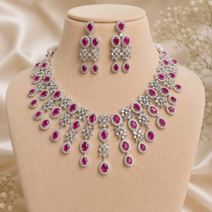 Daisy AD Necklace Set (Rani Pink)