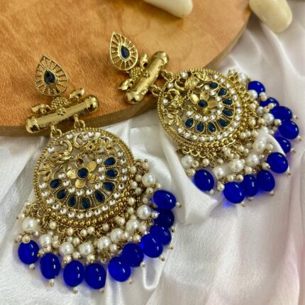 Shehnaaz Gill Inspired Polki Jhumka (Royal Blue)