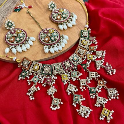 Naisha Jadau Reverse AD Necklace set (Multi)