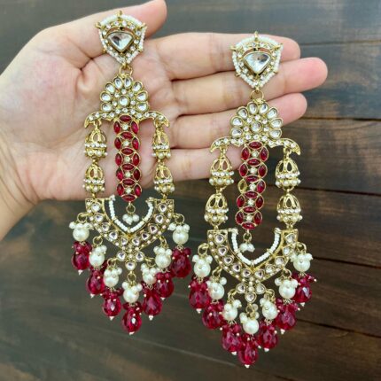Rangat Jhumka Chandbali Earrings (Rani Pink)