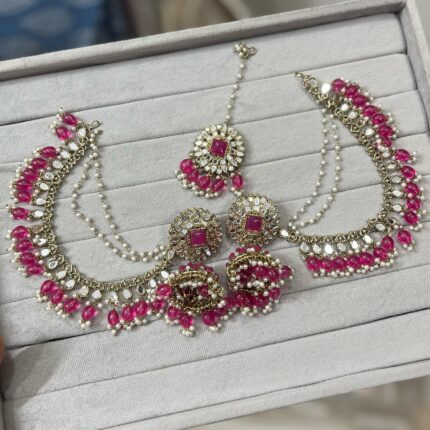 Preetika Jhumka with Mangtika (Rani Pink)