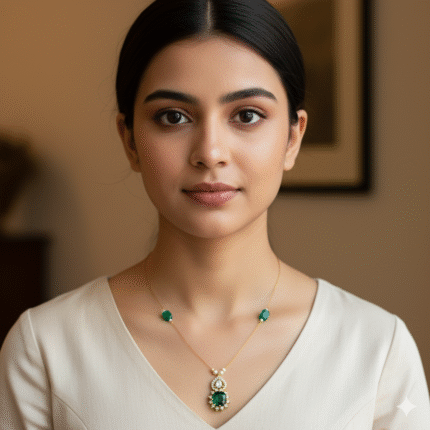 Saanvi Invisible AD Temple Chain - Mehendi Polish (Green)