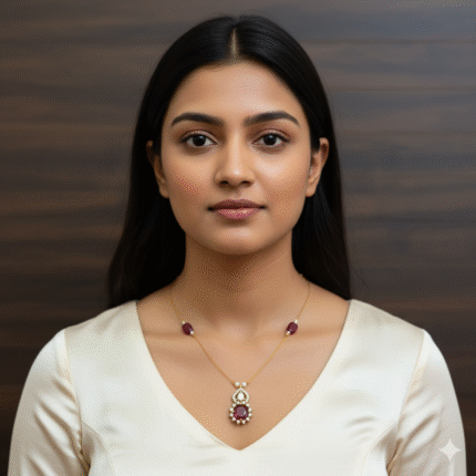 Saanvi Invisible AD Temple Chain - Mehendi Polish (Ruby Red)