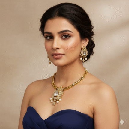 Aarya AD Necklace Set - Mehendi Polish (White)