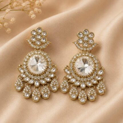 Narikaya Kundan Earrings (White)