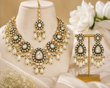 Malar Kundan Polki Necklace Set (White)