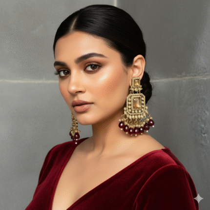 Aadikha Reverse AD Jhumka Earrings (Maroon)