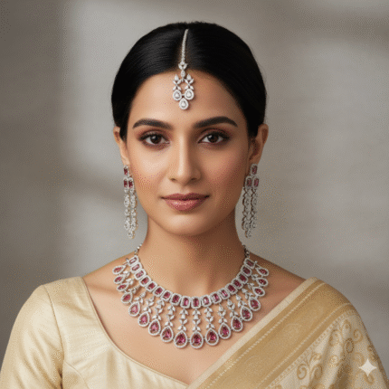Tanvi American Diamond Choker Set (Ruby Red)