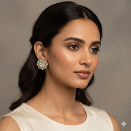 Prisha Kundan Stud Earrings (White)