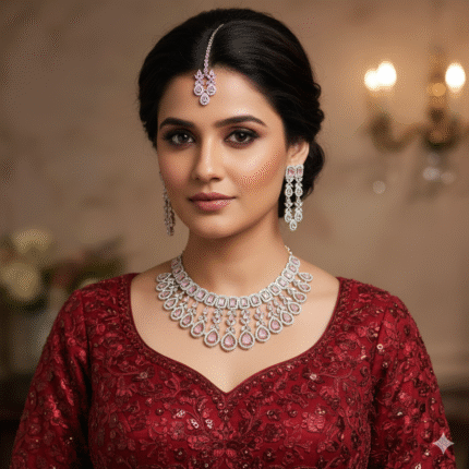 Tanvi American Diamond Choker Set (Pastel Pink)