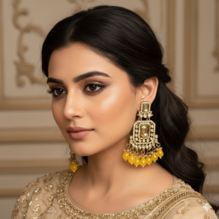 Aadikha Reverse AD Jhumka Earrings (Yellow)