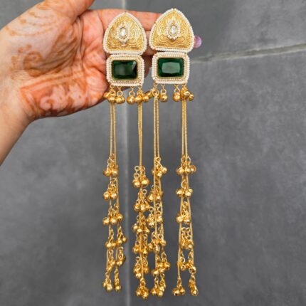 Maheera Gold Brass Kashmiri Jhumka (Green)