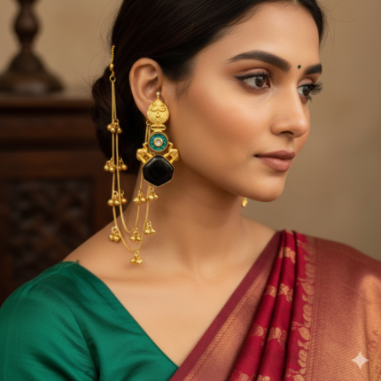 Falak Kashmiri Jhumka with Kaanshara (Navy Blue)