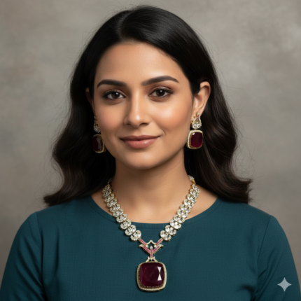 Ena Long AD Premium Necklace Set (Maroon)
