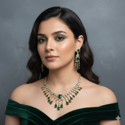 Lubana AD Necklace set - Mehendi Polish - (Green)
