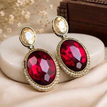 Ooroja Premium Designer Earrings (Blood Red)