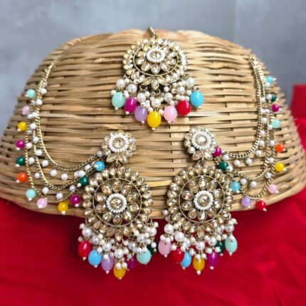 Sujita Jhumka With Mangtika (Multicolour)