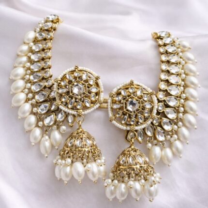 Kashish Jadau Mirror Jhumka Earrings with Sahara (White)