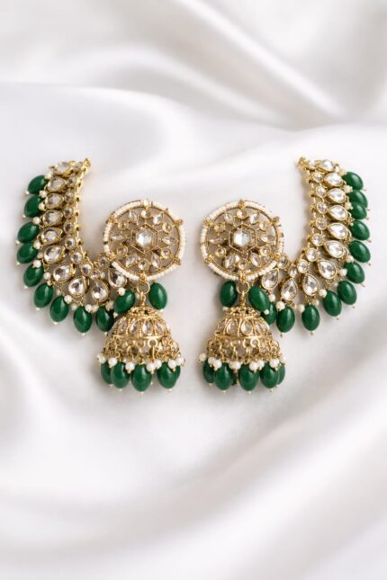 Kashish Jadau Mirror Jhumka Earrings with Sahara (Green)