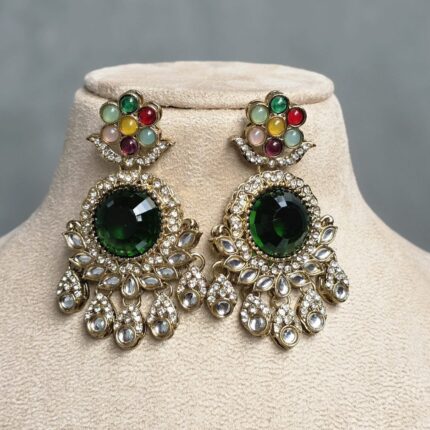 Narikaya Kundan Earrings (Green)