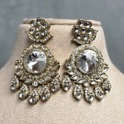 Narikaya Kundan Earrings (White)