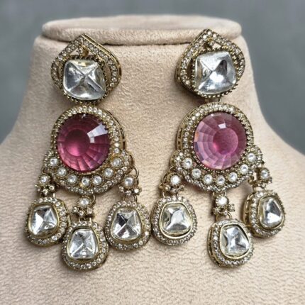 Maditya Kundan Earrings (Pink)