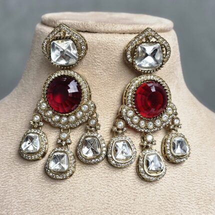 Maditya Kundan Earrings (Ruby Red)
