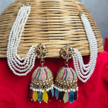 Jusna Jadau Jhumka Earrings with Sahara (Multicolour)