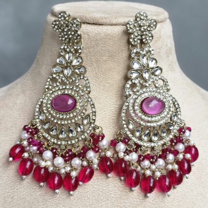 Natasha Designer Chandbali Earring (Rani Pink)