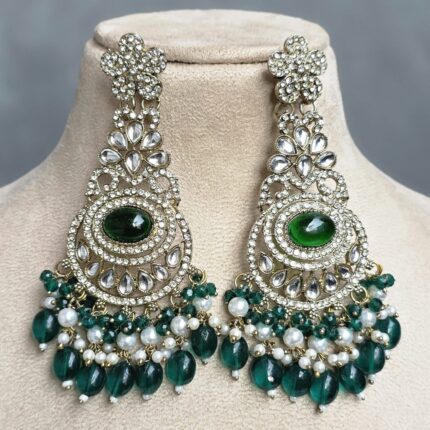 Natasha Designer Chandbali Earring (Dark Green)