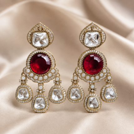 Maditya Kundan Earrings (Ruby Red)