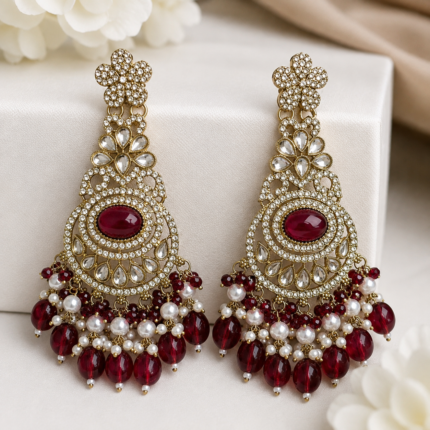 Natasha Designer Chandbali Earring (Maroon)