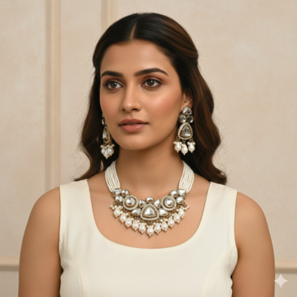 Aanvire Kundan Choker Set (White)