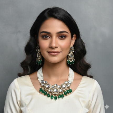 Aanvire Kundan Choker Set (Green)