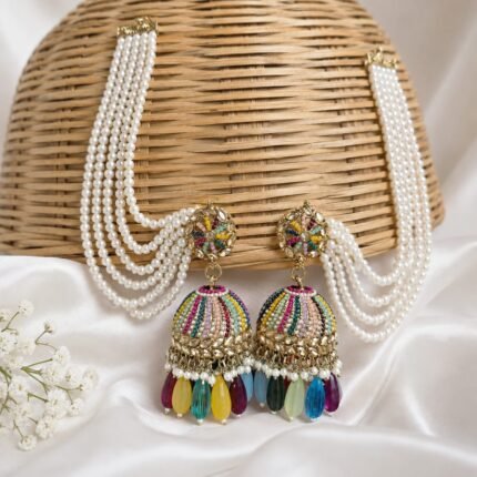 Jusna Jadau Jhumka Earrings with Sahara (Multicolour)