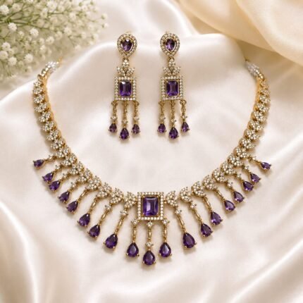 Lubana AD Necklace set - Mehendi Polish (Purple)