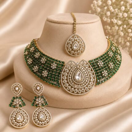 Aarohima Premium Moissanite AD Necklace (Green)