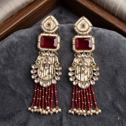 Adhavi Premium Designer Earrings (Maroon)