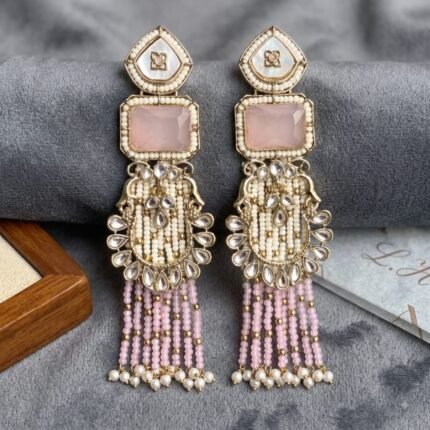 Adhavi Premium Designer Earrings (Baby Pink)