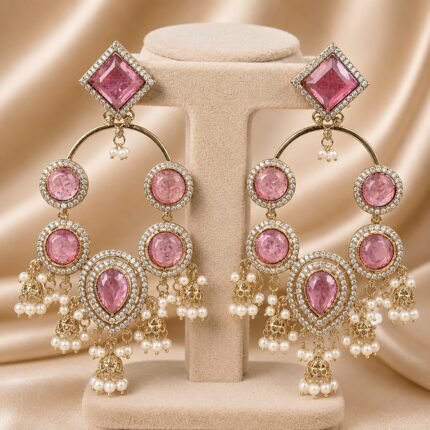 Meethika Jhumka Earrings (Rose Pink)