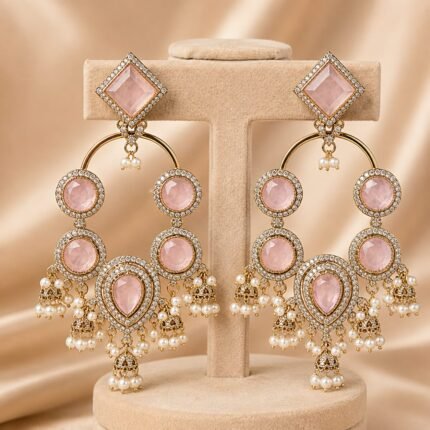Meethika Jhumka Earrings (Baby Pink)