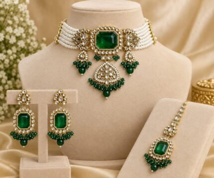 Mapna Kundan Choker Set (Green)