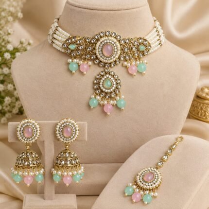 Indri Kundan Choker Set (Pastel)