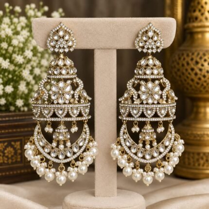 Pearl Kavleen Premium Designer Statement Earring (White)
