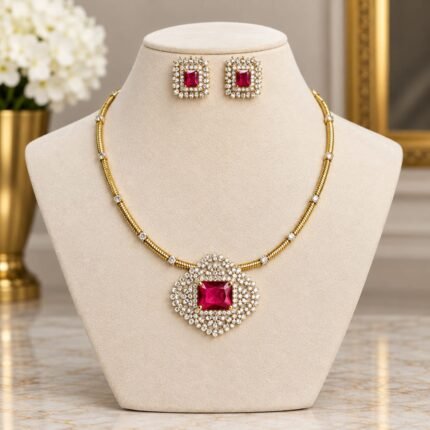 Gulnaz Premium AD Neckset (Ruby Red)
