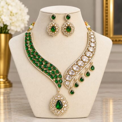 Dashmika Premium AD Moissanite Necklace (Green)